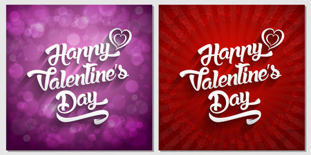 Happy Valentines Day handwritten lettering design text on color background. Valentine's day greeting card.のイラスト素材