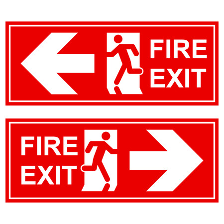 Emergency exit sign. Man running out fire exit.のイラスト素材
