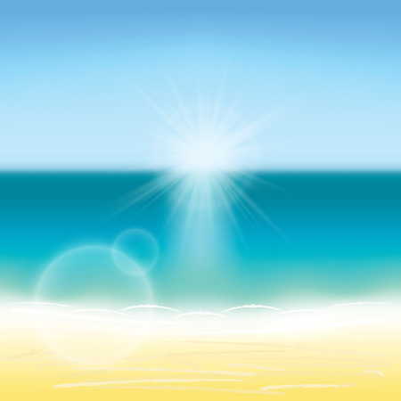 Summer background vector illustration. Blurred summer beach, sun, sky, sea, ocean and sand landscape for background and wallpaper.のイラスト素材