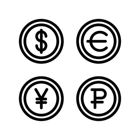 Dollar euro yen yuan ruble symbol currency money simple flat style icon.のイラスト素材