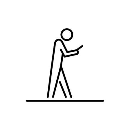 Man using smartphone and walk business people icon simple line flat illustration.のイラスト素材
