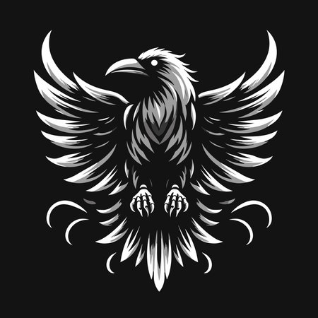 Eagle head isolated on black background. Vector illustration for tattoo or t-shirt design.のイラスト素材