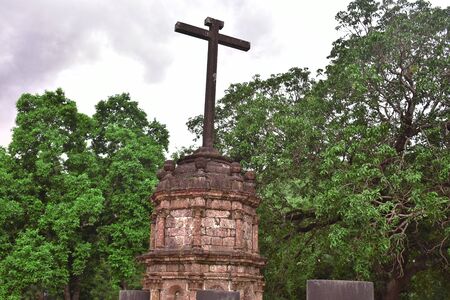 a ancient architecture with cross sign on the topの写真素材