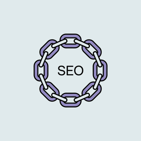 A simple graphic design featuring a circular chain of purple and white links with the acronym SEO in...