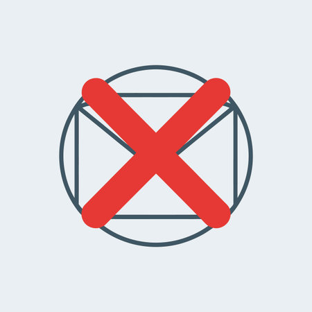 A simple graphic depicts a red X overlaid on a stylized envelope icon contained within a blue...