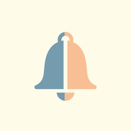 A simple bell icon is depicted in a minimalist style The bell is divided vertically into two sections one pastel blue and the other peach The design is flat and clean with muted colors creating a calm and peaceful moodのイラスト素材