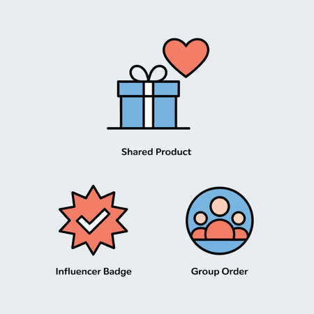 Three minimalist line icons against a light gray background feature a light blue gift box with a red...
