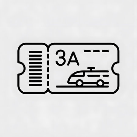 A simple black line art illustration depicts a train ticket with the class designation 3A and a small train icon. The style is minimalist and flat with a clean white background.のイラスト素材