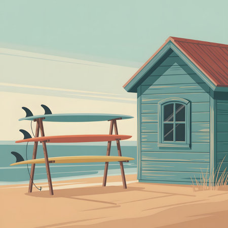 A vector illustration depicts three surfboards of varying pastel colorsのイラスト素材