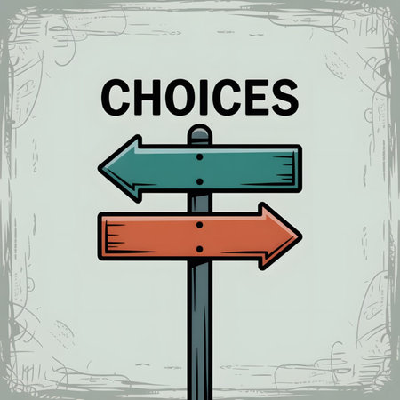 A hand-drawn illustration depicts a wooden signpost with two arrows pointing in opposite directions...