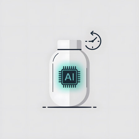 A simple illustration depicts a white jar containing a teal AI microchip icon A clock icon nearby...