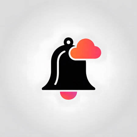 A minimalist graphic depicts a black bell icon overlaid with a gradient orange and red cloud symbol suggesting a notification or alert.  The style is simple and flat.のイラスト素材