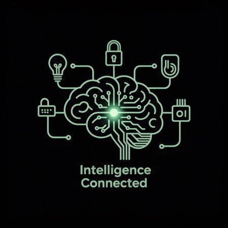 A stylized green line art illustration depicts a brain connected to various technology icons...