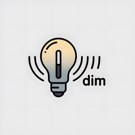 A simple illustration depicts a lightbulb with a yellow and gray gradient emitting wireless signals The word dim is next to the lightbulbのイラスト素材