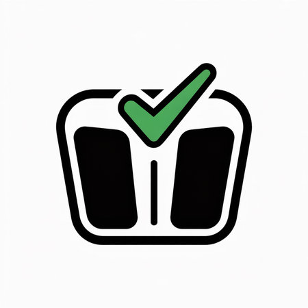 A stylized vector illustration depicts a black and white bathroom scale with a prominent green checkmark positioned above it. The style is simple and flat. The image conveys a sense of accomplishment related to weight loss or health goals.のイラスト素材