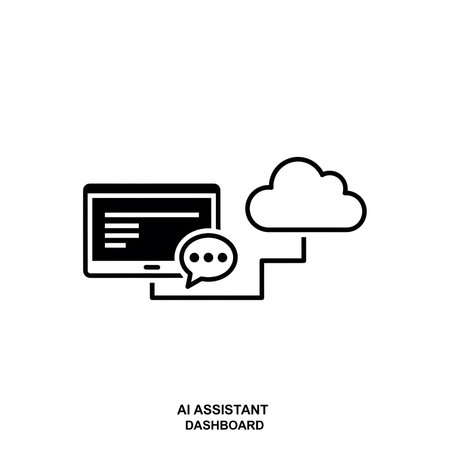 A simple black and white line art illustration depicts a computer screen linked to a cloud via a chat bubble suggesting data exchange between a local computer and cloud storage.  The style is minimalist and flat.のイラスト素材