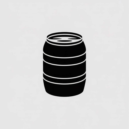 A simple black and white illustration of a cylindrical barrel with horizontal stripes against a light gray background. The style is minimalist and flat.のイラスト素材
