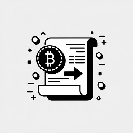 A black and white vector illustration of a document featuring a Bitcoin symbol and a right-pointing arrow against a light gray background simple minimalist styleのイラスト素材