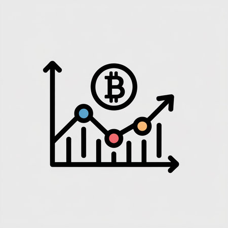 Minimalist vector illustration of a line graph showing upward trend with colored data points and a...
