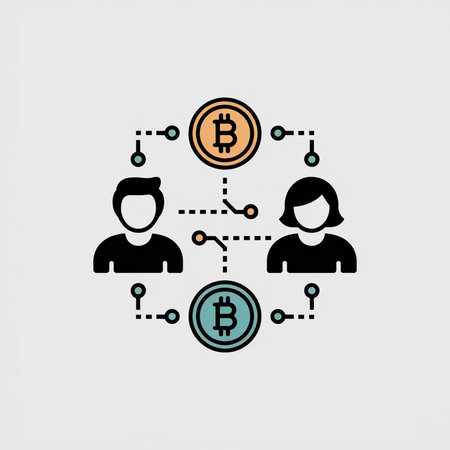 Simple vector illustration featuring two black silhouettes of a man and woman linked by lines and...