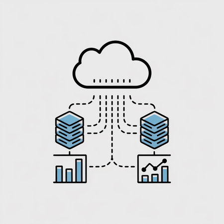 A minimalist illustration depicts a cloud connected to two data cube servers and two bar graphs via...