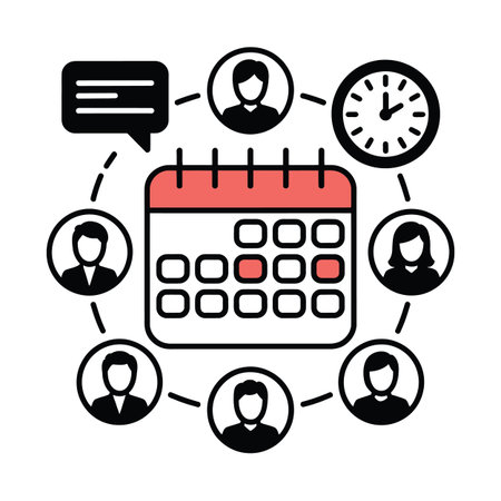Vector schedule featuring team meeting schedule and communication icon with calendar and clock...のイラスト素材