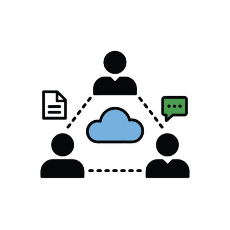 Icon illustrating team collaboration with a cloud, document, and chat bubble. Scalable vector for...のイラスト素材