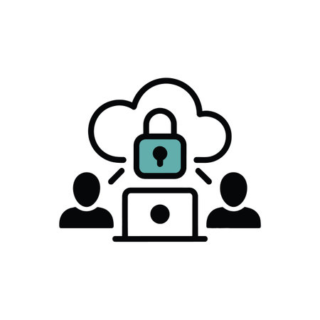 Icon representing secure cloud data storage with a lock, laptop, and users. Scalable vector forma...のイラスト素材