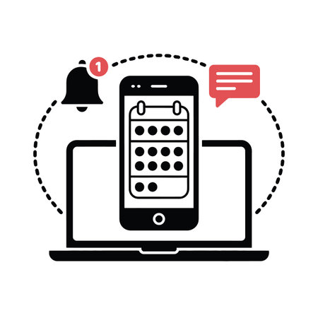 Mobile notification for calendar event displayed on a laptop screen Scalable vector format suitab...のイラスト素材