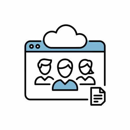 Screen shows cloud icon, user profiles, and document indicating cloud collaboration