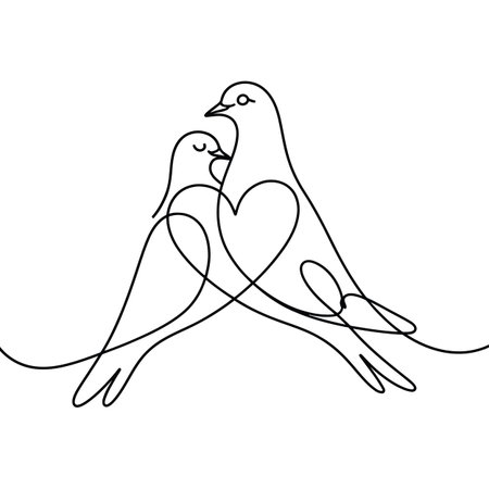 Two doves in a continuous line drawing forming a heart shape. Scalable vector format suitable for...のイラスト素材