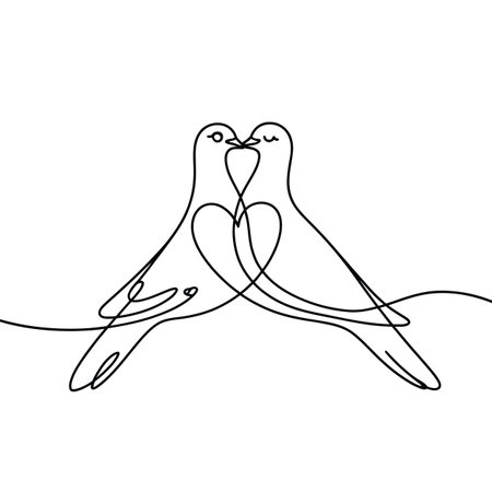 Two doves depicted in a single continuous line forming a heart shape. Scalable vector format suit...のイラスト素材