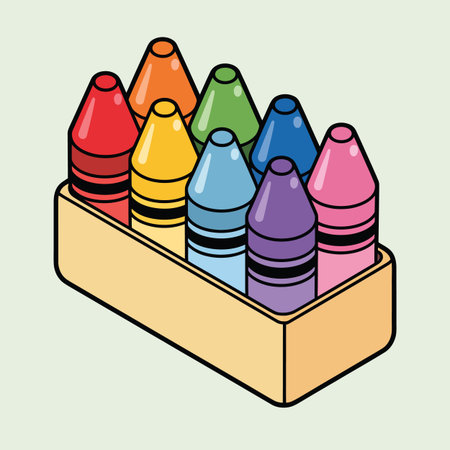 Vector blue featuring box of colorful crayons with a light green background keywords: crayons,...のイラスト素材