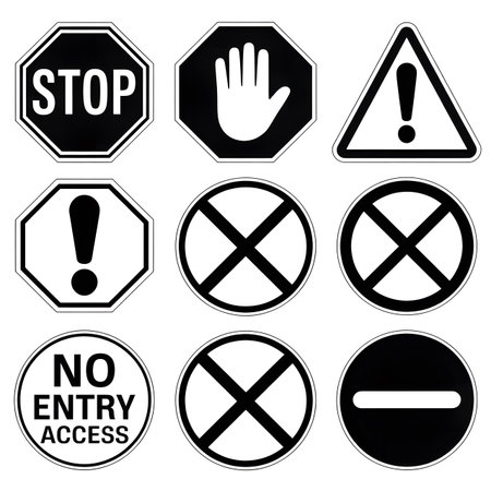 Set of black and white road signs. Isolated on white background.のイラスト素材