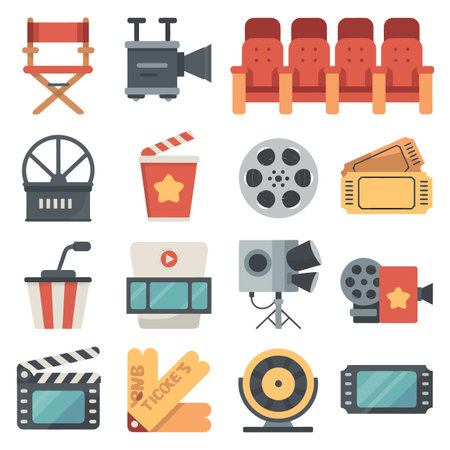 Vector design featuring collection of cinema and movie production icons keywords: movie, cinema,...のイラスト素材