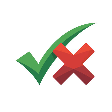 A green check mark and a red cross symbol are shown on a white background. Scalable vector format...のイラスト素材