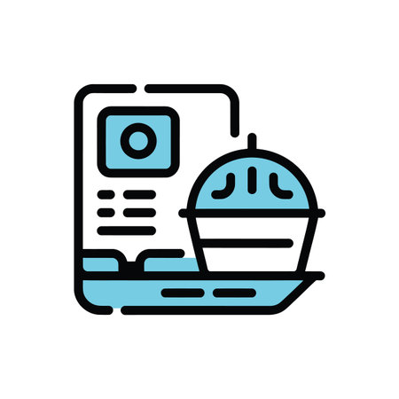 Mobile app icon showing a phone with a covered dish on a plate. Scalable vector format suitable f...のイラスト素材