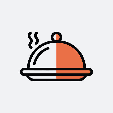 Icon of an orange food cloche with wisps of steam rising, on a white background. Scalable vector ...のイラスト素材