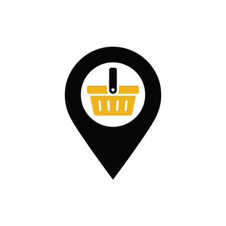 Vector design featuring location pin with shopping basket icon keywords: location, pin, map,...のイラスト素材
