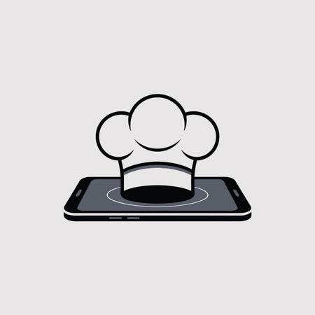 Vector class featuring chef hat on a smartphone screen for online cooking classes keywords: chef...のイラスト素材