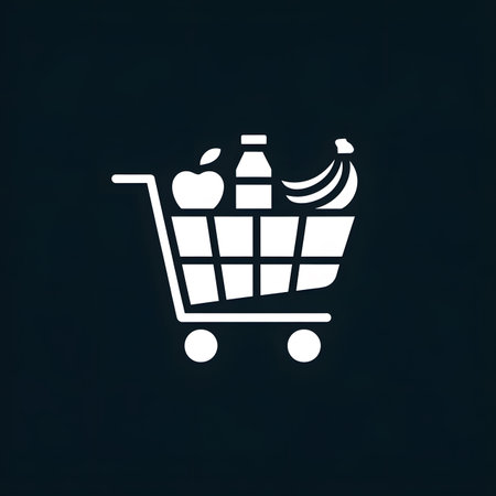 Shopping cart with food icon on dark background. Vector illustration.のイラスト素材
