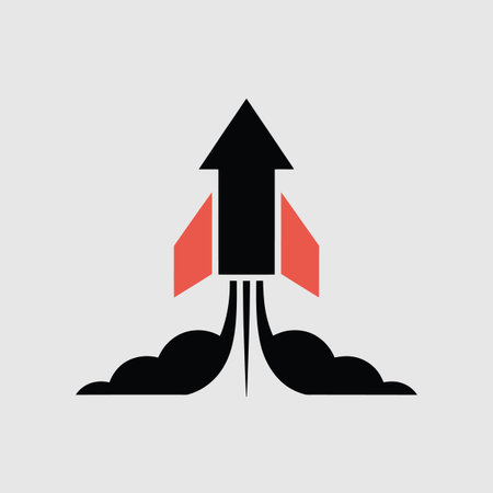 Vector travel featuring black and red rocket launching with smoke trails keywords: rocket,...