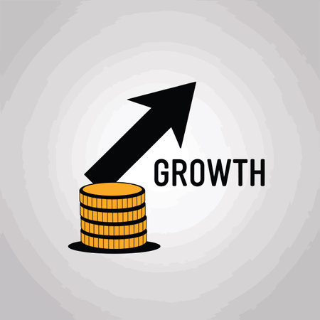 Stack of gold coins with an upward arrow and the word growth. Scalable vector format suitable for...のイラスト素材