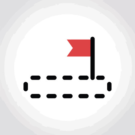 A red flag marking the end of a dotted circular path on a white background. Scalable vector forma...のイラスト素材