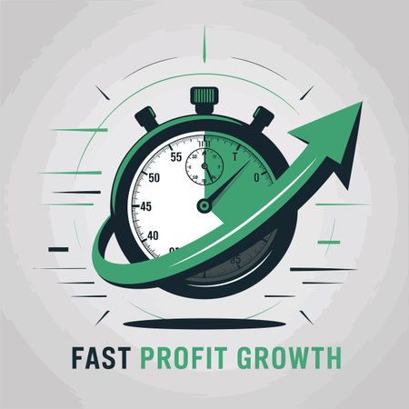 A stopwatch with a green arrow and the words "Fast Profit Growth" indicating financial acceleration.のイラスト素材