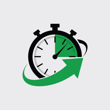 A stopwatch with a green arrow circling and pointing forward, symbolizing speed and progress.のイラスト素材