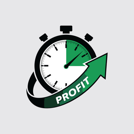 Vector word featuring stopwatch with green arrow and word profit on light background...のイラスト素材