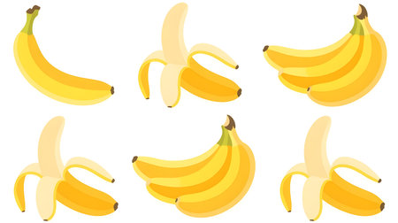 Bananas set. Isolated on white background. Vector illustration.のイラスト素材