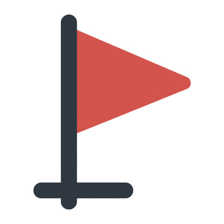 A simple red triangular flag on a dark gray pole and base on a white background. Scalable vector ...のイラスト素材