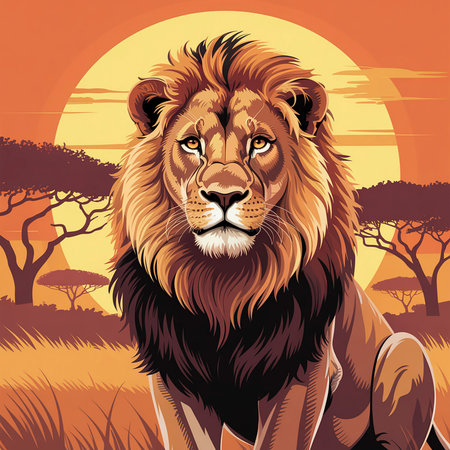 Error: Unsupported file format: F:/Image/PNGTREE/03/Image\Fierce male lion in the African savanna at sunset with a large sun big cat.pngの写真素材